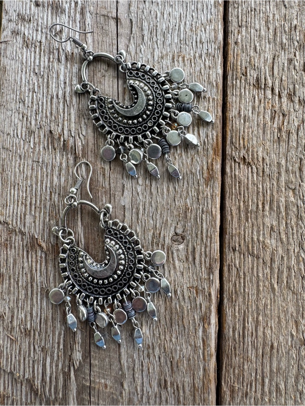 Boho Silver Dangle Crescent Earrings - Unbranded